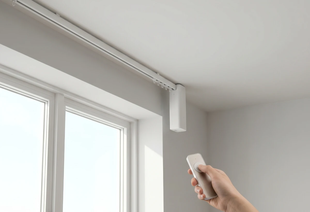 Riel automático para cortinas en vivienda moderna