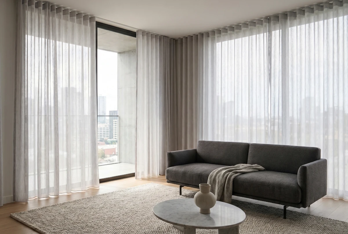 Visillos de onda perfecta con caída elegante y luz natural
